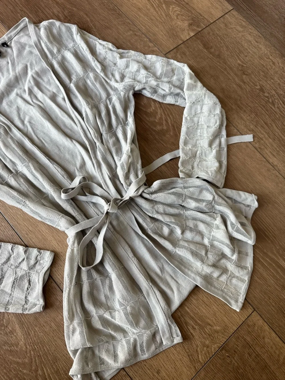 Y2K Ava Light Gray Open Knit Tie-Waist Cardigan